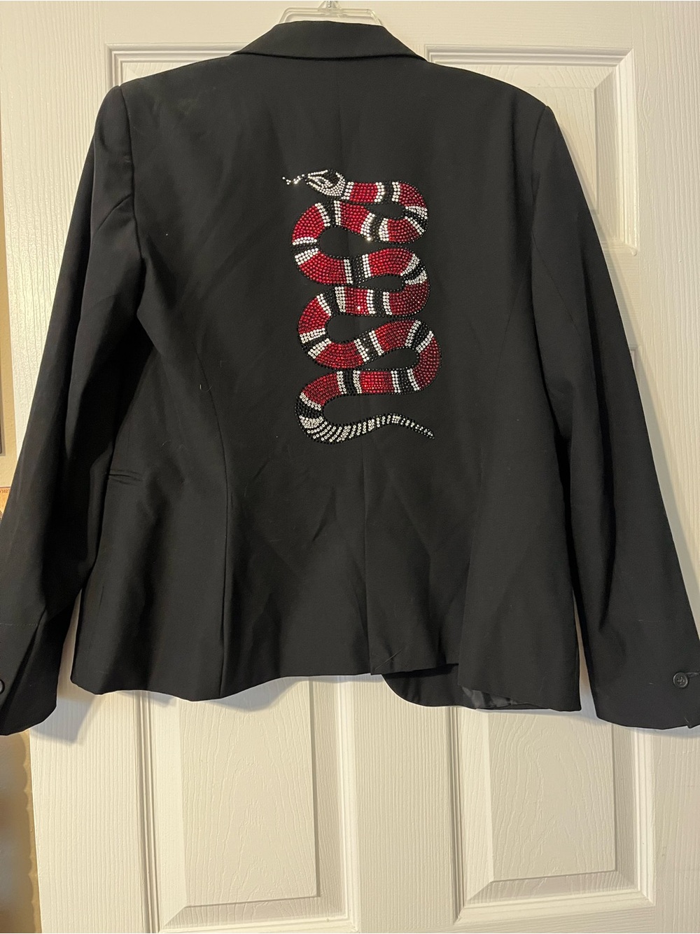 Hipchik Couture Black Women's Blazer with Red & Silver snake on back